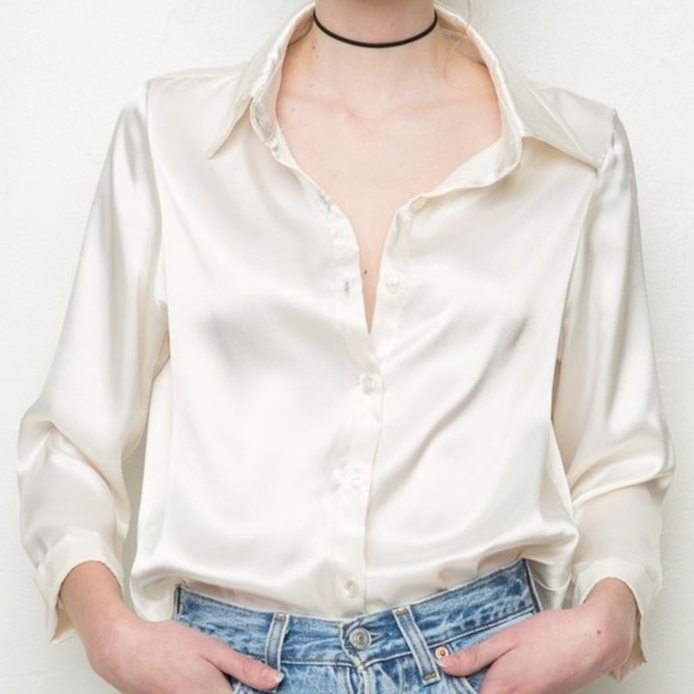 Brandy Melville Minou Silk Blouse in Cream